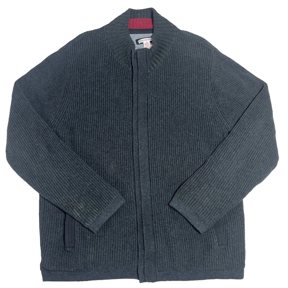 Carbon 2 Cobalt Cardigan Sweater Mens Large Gray Full Zip Cable Knit Heavyweight